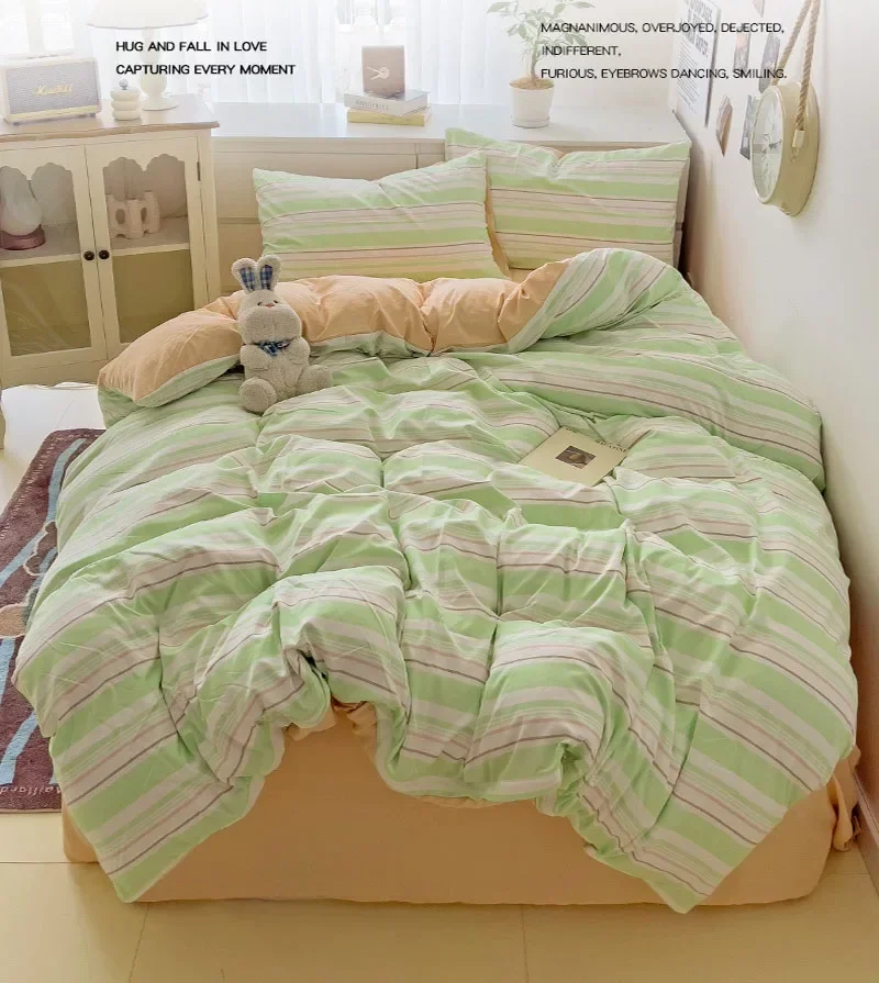2025 New Stripe Printed Bedding Sets Breathable Quilt Cover with Geometric Patterns High-Quality Cozy Breathable Duvet Cover
