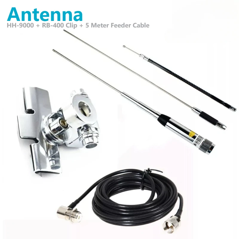 HH-9000 Quad Band Mobile Antenna with RB-400 Clip and 5 Meter Feeder Cable for TYT TH-9800 QYT KT-7900D KT8900 Car Mobile Radio