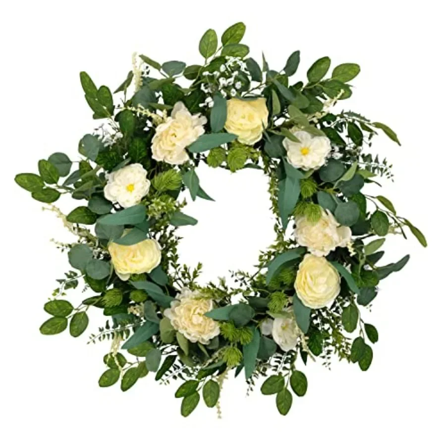 

30 Artificial Eucalyptus Floral Spring Door Wreath, Green/Ivory