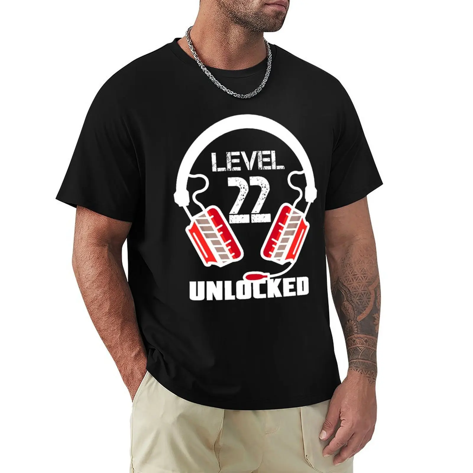 Level 22 Unlocked Video Gamer Headset T-Shirt summer clothes hippie clothes Blouse mens plain t shirts