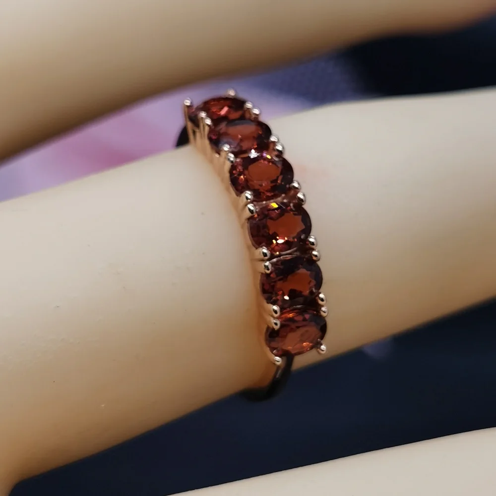 925 Silver Half Eternity Ring for Daily Wear 3mm*4mm Total 0.72ct Natural Garnet Ring 18K Gold Plating Garnet Jewelry