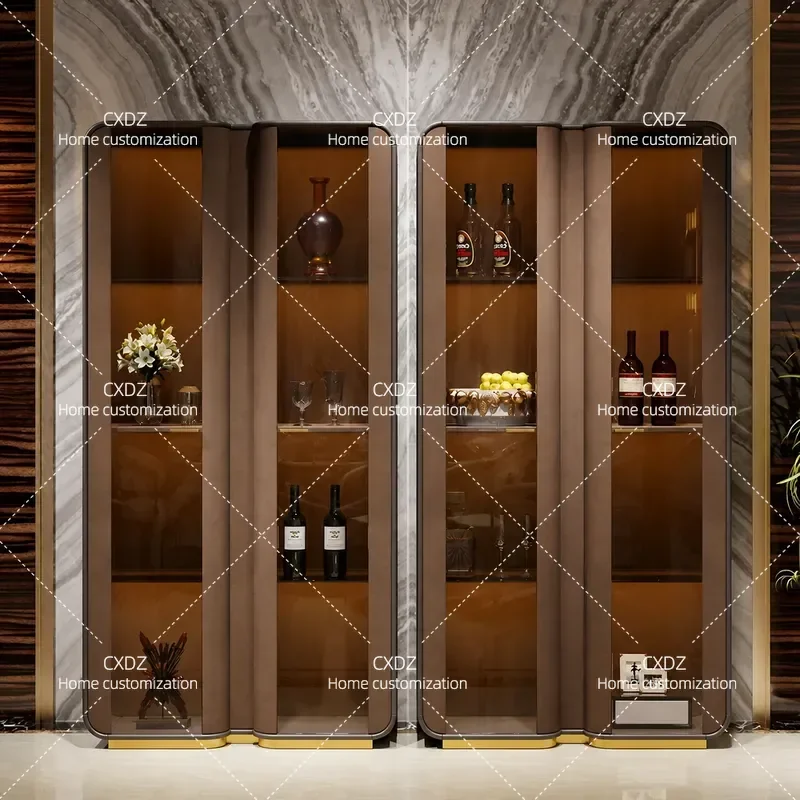 Modern Luxury Wine Cabinet Wall Mounted Storage Unit Double Door Glass Display Bookcase for Living Room Dining Hall High End