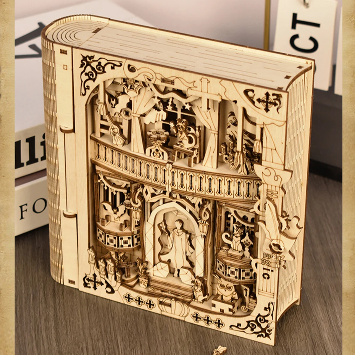 Houten puzzel Magisch boekmodel Massief hout DIY Handgemaakte 3D Stereopuzzel Geschikt voor desktopdecoratie Vakantie Verjaardagscadeau