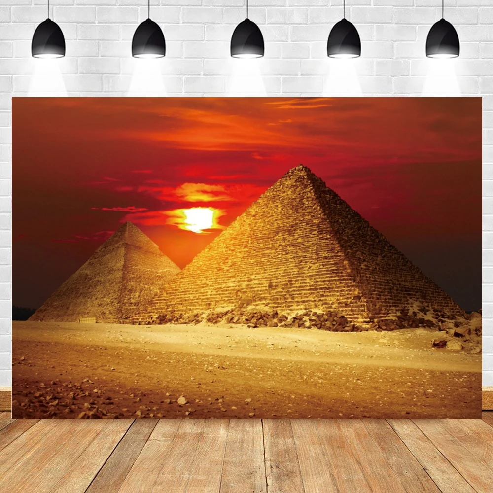 Africa Desert Photography Backdrop Egyptian Pyramid Desert Sand Dunes Sunset Natural Scenic Travel Portrait Photo Background