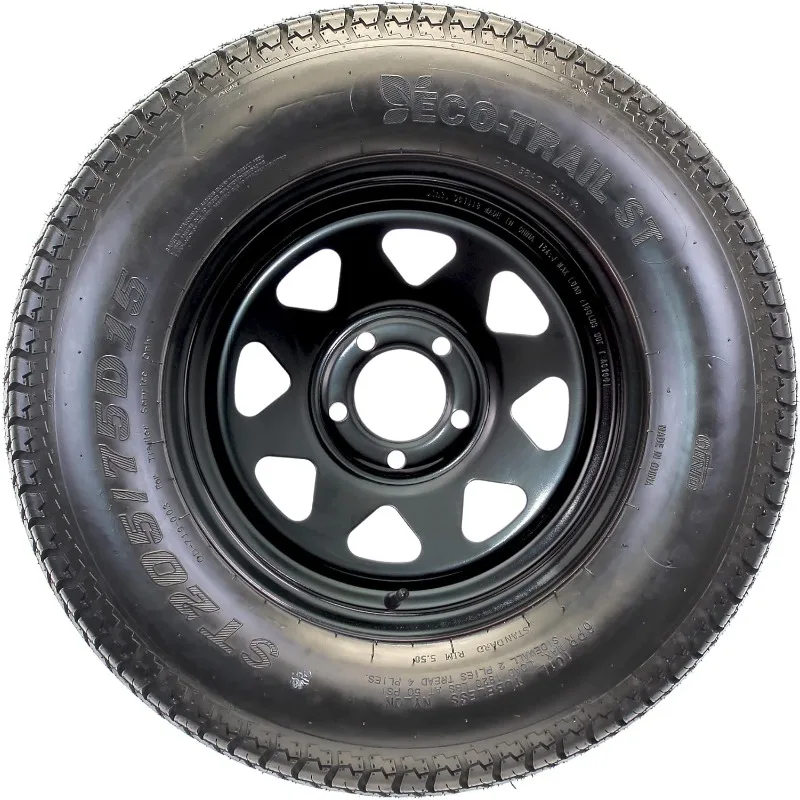 2個パック トレーラータイヤリム ST205/75D15 15インチ ロードレンジC 5穴 ブラックスポークホイール
