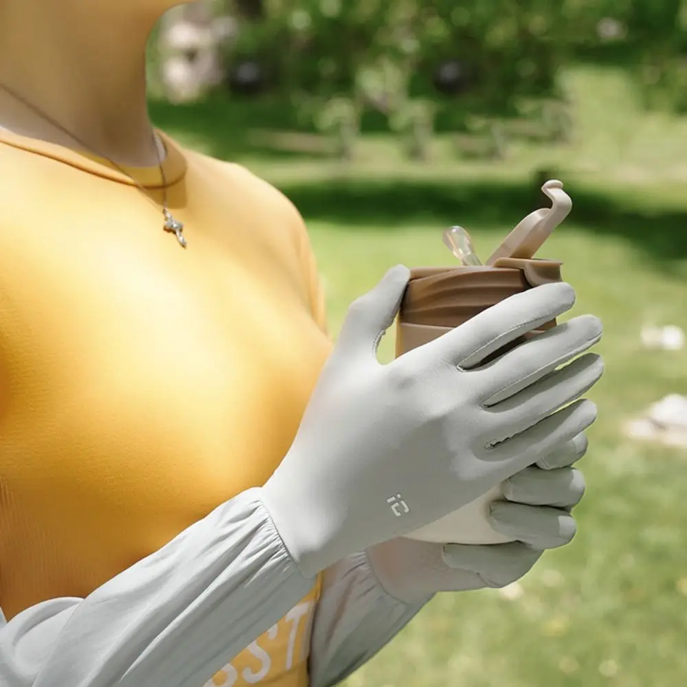 Guanti con maniche in seta di ghiaccio anti-UV Isolamento UV Protezione solare Manica per protezione solare Guanti da ciclismo a maniche lunghe con dita ribaltabili