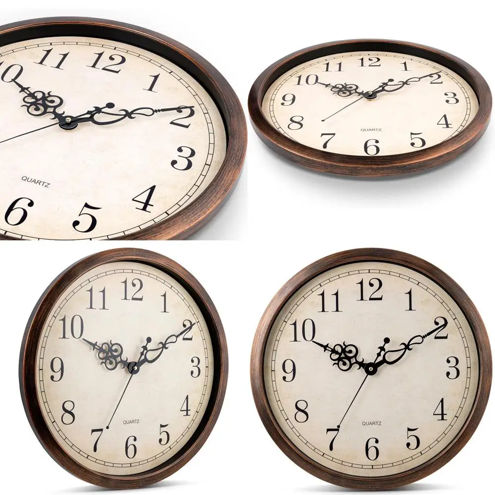 

Vintage Brown Wall Clock Silent Non Ticking 18 Inch Extra Large Quality Quartz Battery Operated Round Decorative Easy to Read fo