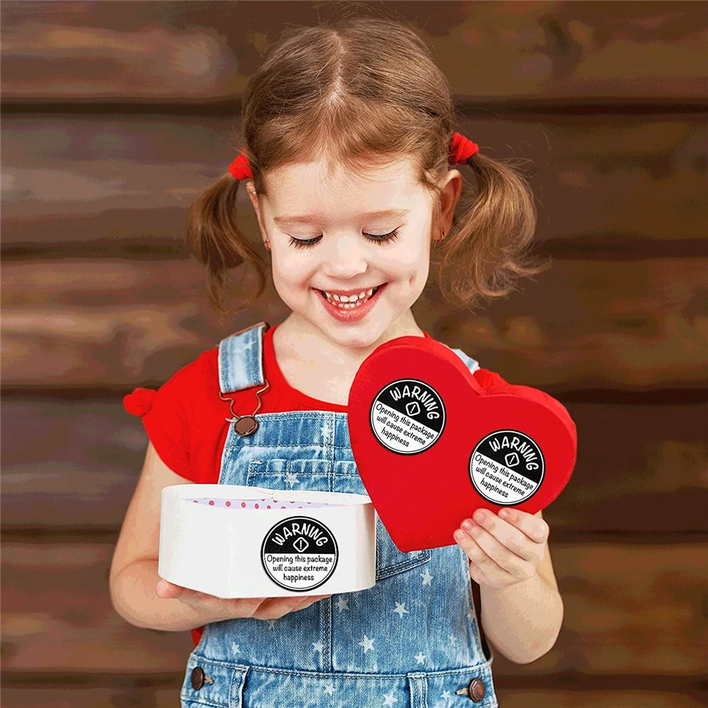 500pcs/roll Warning Stickers for Kids Gift Wrapping Seals Black and White Lovely Extreme Happiness Warning Self Adhesive Sticker