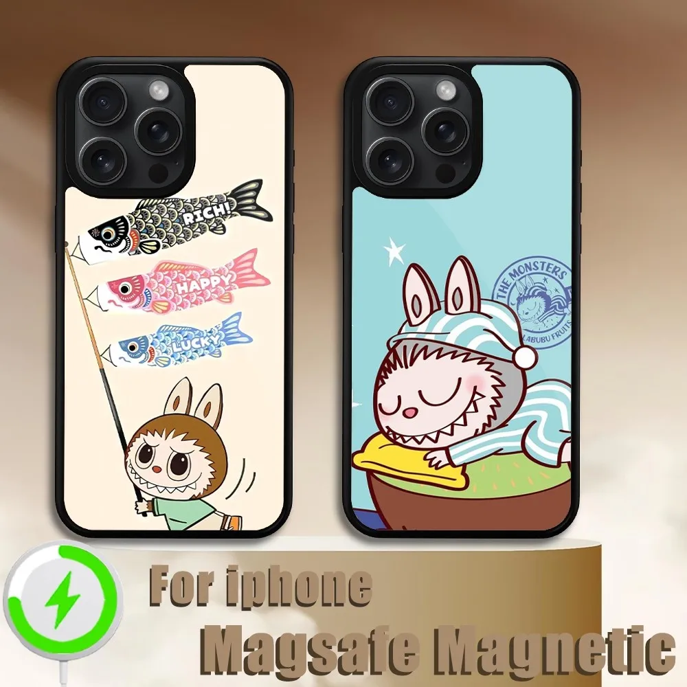 Cartoon Cute Labubu Phone Case For iPhone 11 12 13 14 15 Plus Pro Max Magsafe Magnetic Wireless Charging Cover