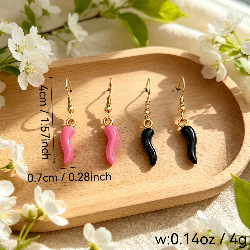 Glossy Solid 3D Small Pepper Ear Hook Earrings, Available in Pink and Black, Fresh and Casual Daily Earrings for Women