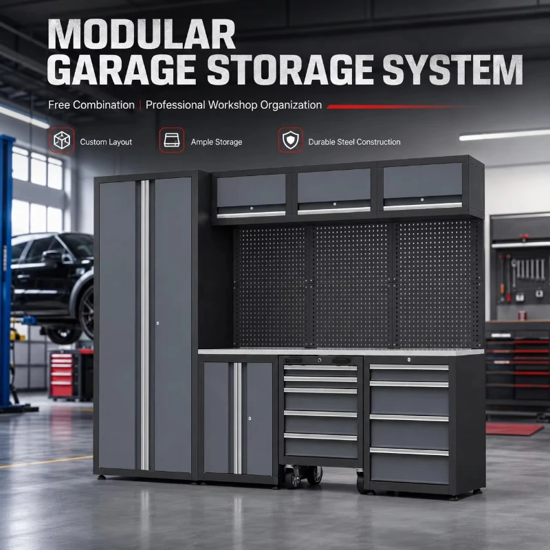 Modular Garage Storage System Professional Steel Workshop Organization Tool Cabinet Set with Workbench