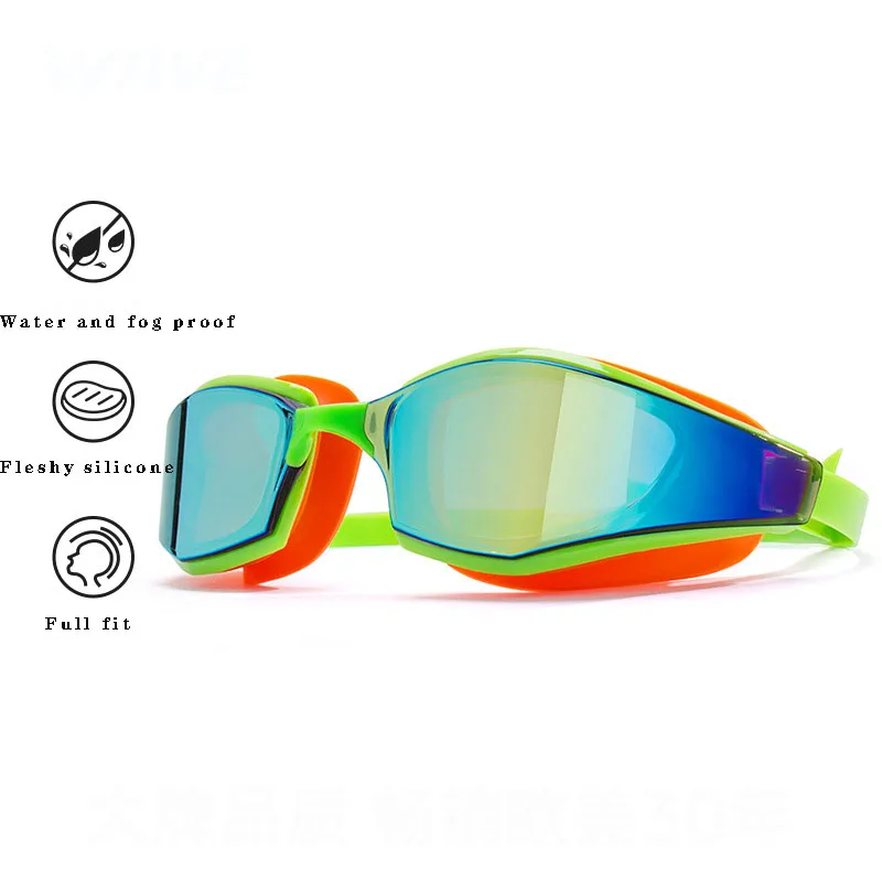 New adult racing swimming goggles equipped anti fog large frame, silicone waterproof, electroplated swimming goggles