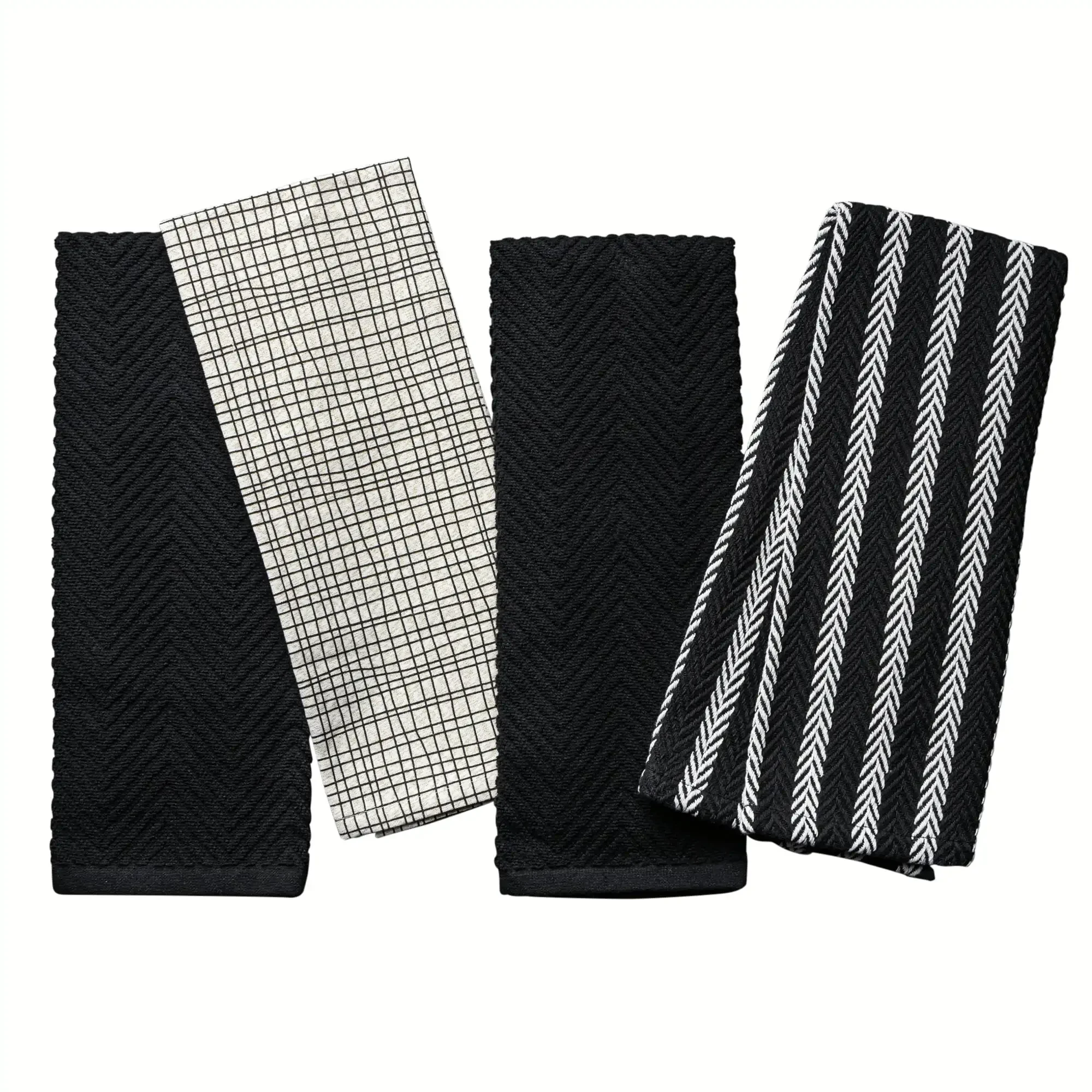 

Toallas de Cocina, Diseño de Rejilla Negra y Dorada, Paquete de 4