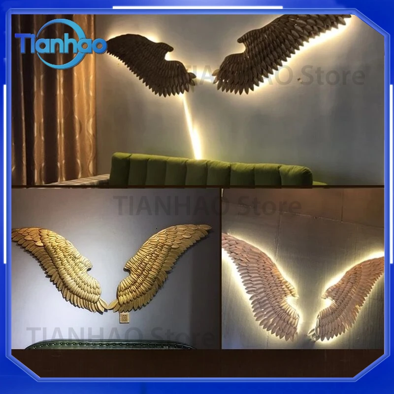 Large Metal Angel Wings with LED Lights for Vintage Ancient Iron Retro Wall Decoration Bar Cafe Home Decor Accessories