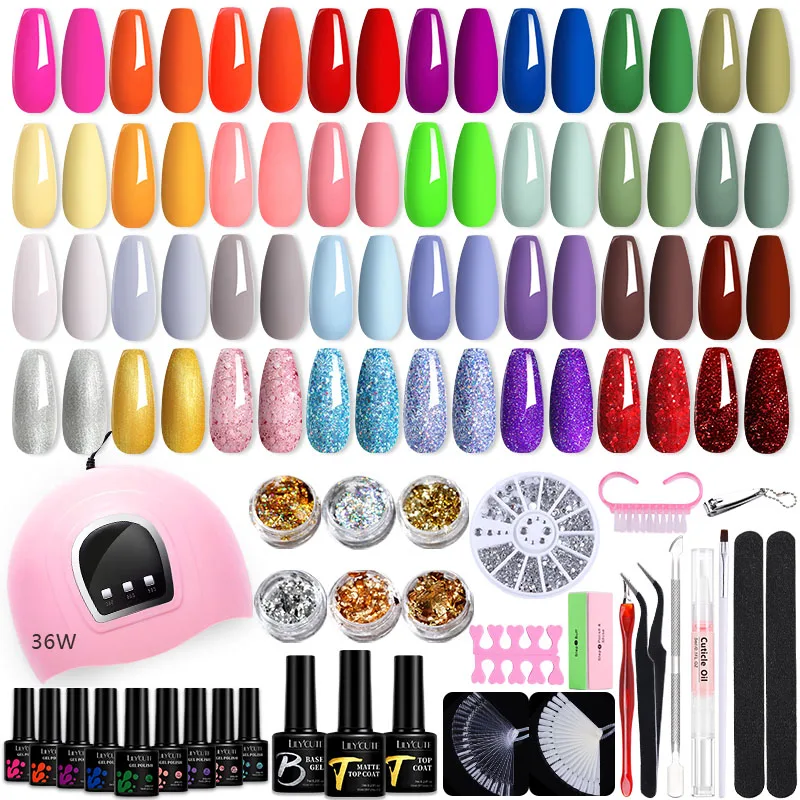 LILYCUTE 7ML Color Gel Polish With Nail Lamp Nail Dryer Nail Drill Machine Nail Manicure Set  Acrylic Nail Gel Kits For Nail Art