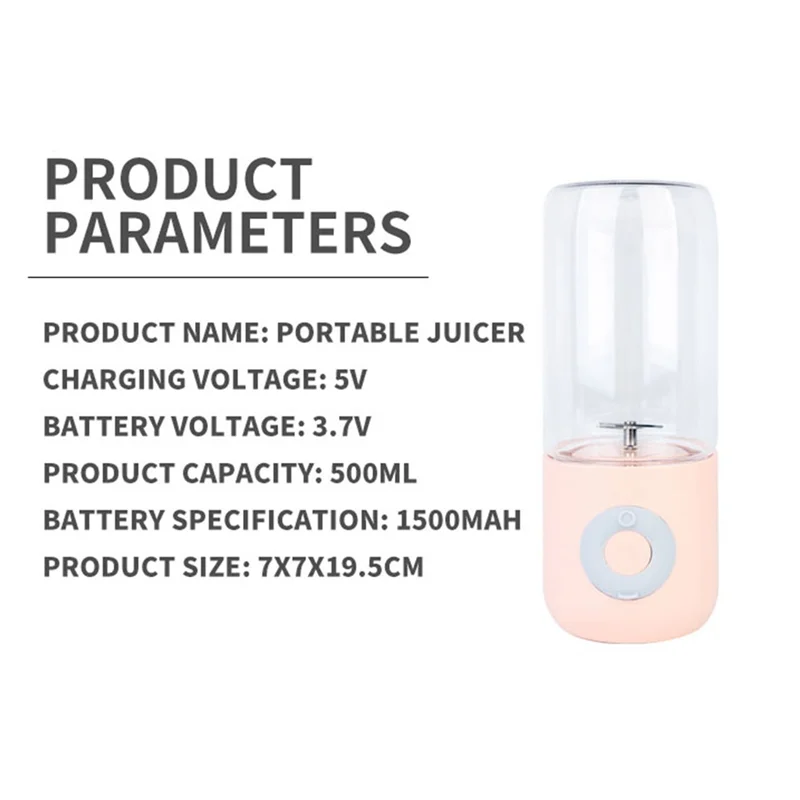 

B69A Портативный блендер, электрический USB-миксер, соковыжималка, мини-смузи, ручная персональная соковыжималка для фруктов, соковыжималка 500 мл