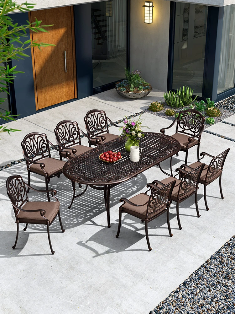 

Outdoor tables and chairs courtyard outdoor cast aluminum barbecue table villa garden terrace long table outdoor table and chair