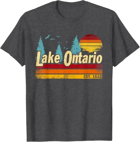 Ontario-See Vintage Sonnenuntergang Est. 1615 Herren Damen T-Shirt Y2k Seefahrten Outdoor-Urlaubskleidung Retro-Stil Bootfahren Angeln T-Shirts – Detail 8