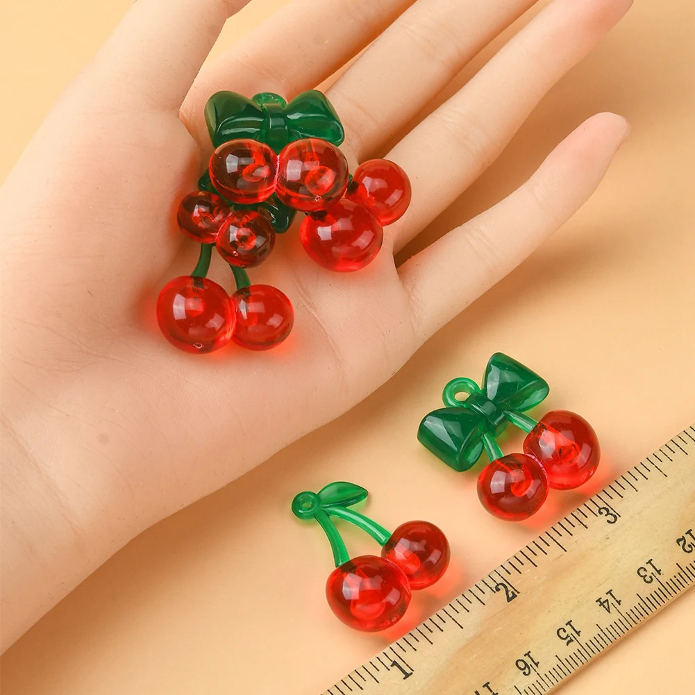 10Pcs 2 Styles Transparent Acrylic Red Cherry Pendants for Women Bracelet Necklace DIY Jewelry Making Accessories