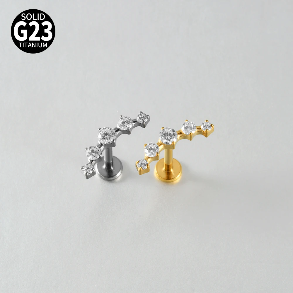 1PC G23 Titanium Clear CZ Gem Labret & Lip Stud Internal Thread Curved Tragus Cartilage Helix Earrings Body Piercing Jewelry 16G view 4