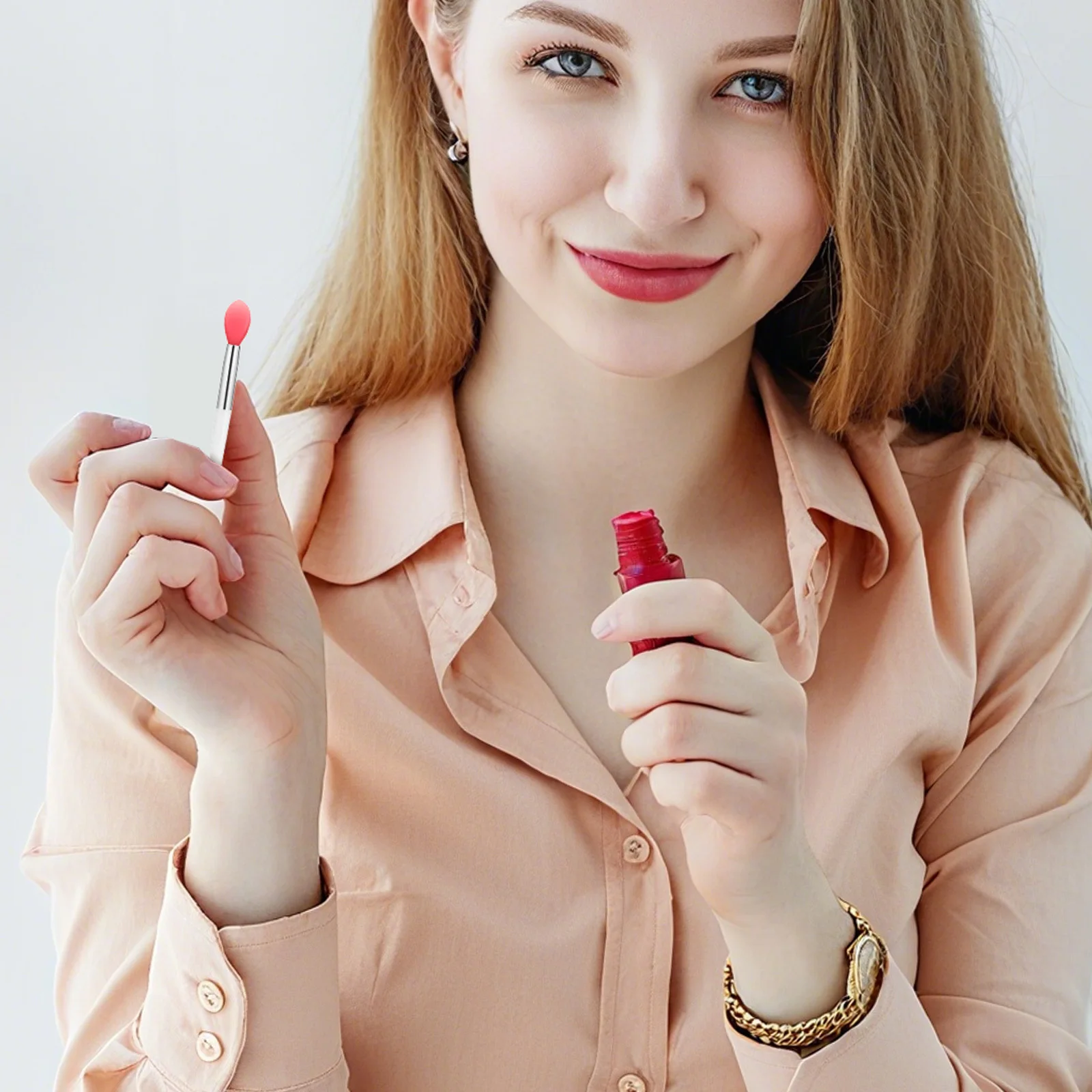 6 قطعة مجموعة فرشاة الشفاه سيليكون 3 ألوان شفافة الوردي البطيخ الأحمر لينة رئيس لأحمر الشفاه لمعان قضيب ماكياج المحمولة #1