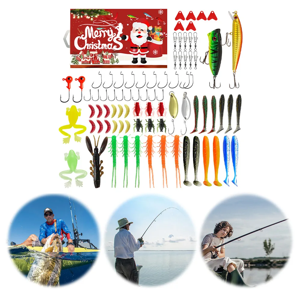 82pcs Fishing Lure Advent Calendar Christmas Countdown Calendar Fishing Lures Set Xmas Fishing Gift for Father Granpa Boyfriend