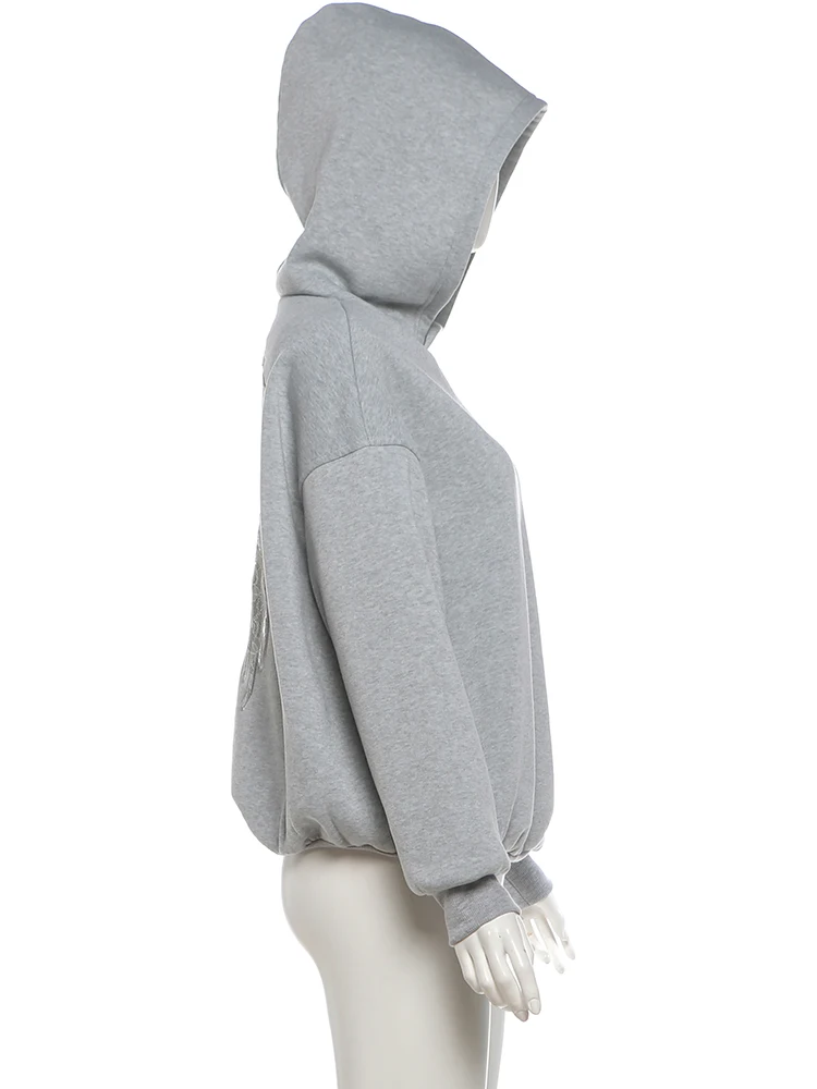 Nibber Langarm-Oberteil mit Flügelmotiv, Spitze, Rückenfreiem Design und Kapuze für Damen, Herbst-Trend, Eng Anliegend, Dehnbar, Modischer High-Street-Stil – Detail 5