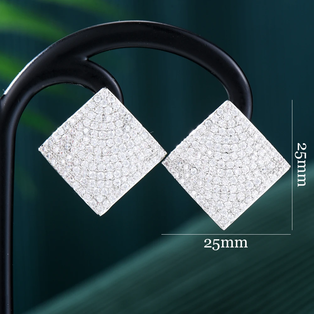 Missvikki High Quality New Hot Luxury Square Stud Earrings Shiny Cubic Zircon For Bridal Wedding Party Accessories New Fashion