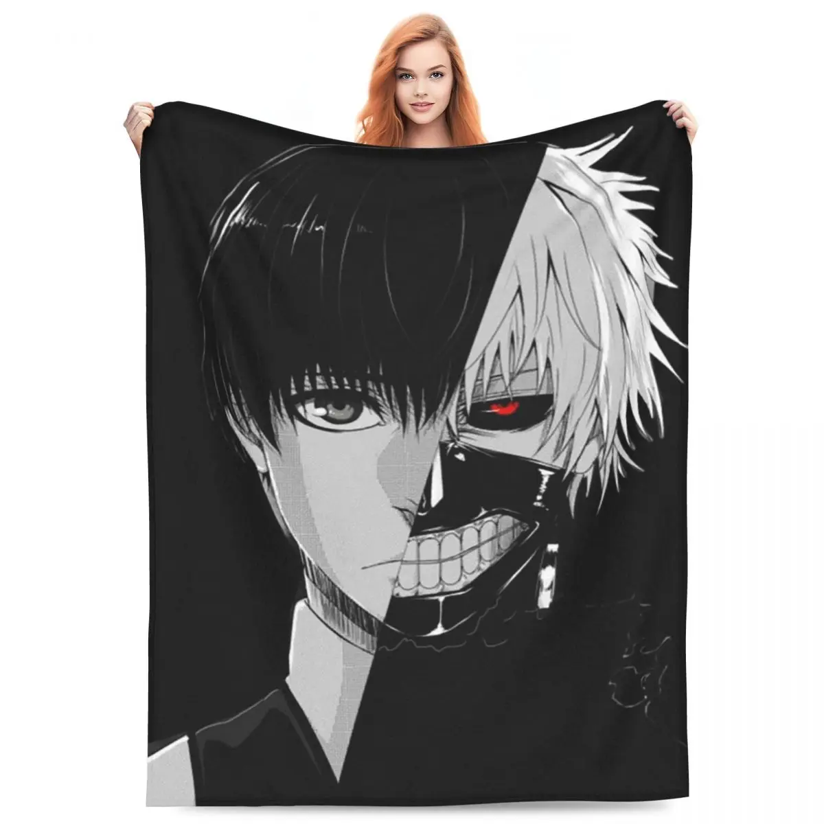 Tokyo Ghoul Anime (1) Blanket Flannel Sofa Throw Blanket Multi-function for Home Bedroom Travel Throws Bedspread Quilt
