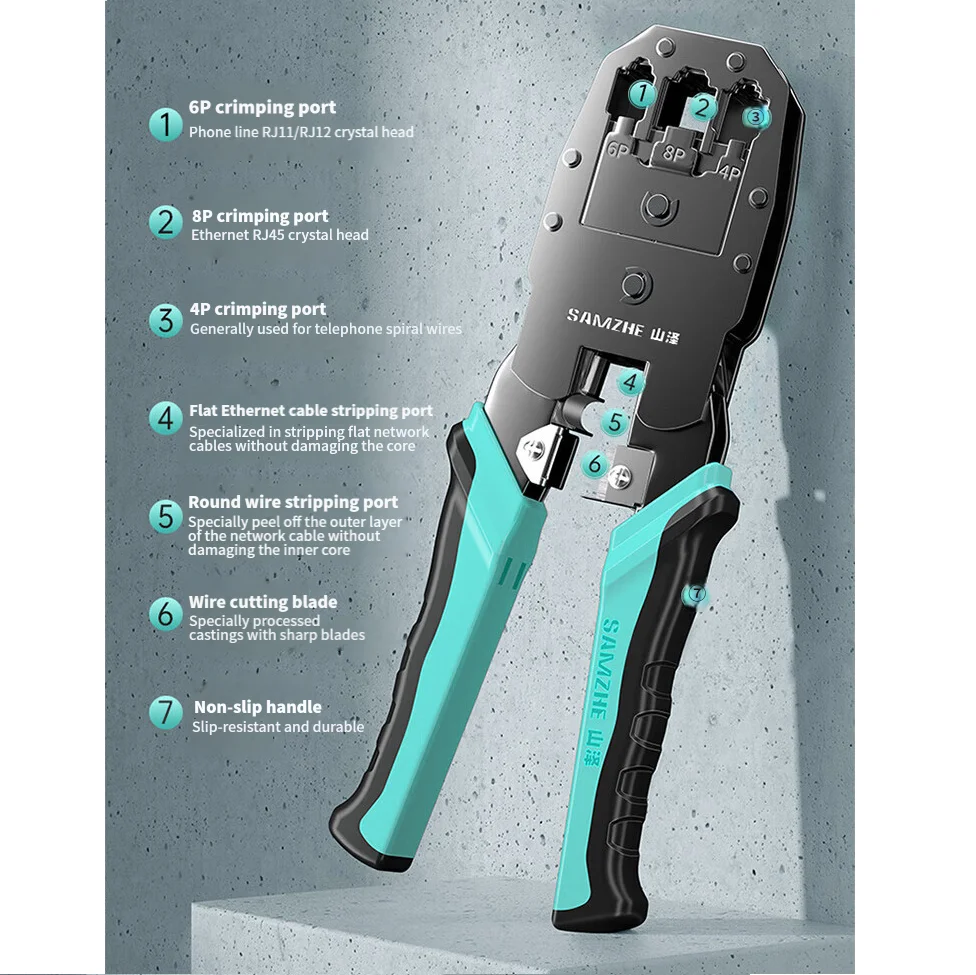 SAMZHE RJ45 Crimper Tools Crimping Pliers Ethernet Network LAN Cable Crimper Cutter Stripper Plier for CAT5/6/7/8 RJ45 RJ11