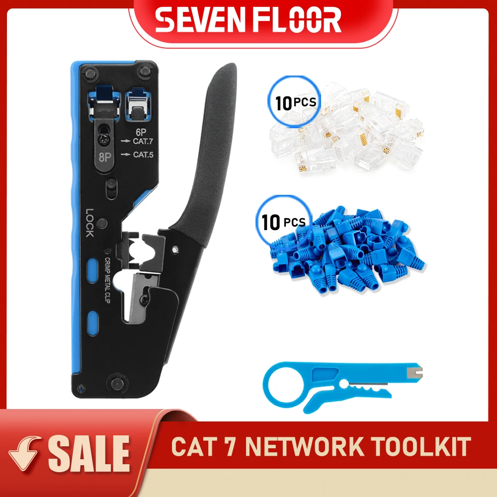 RJ45 Network Crimper - Crimp/Cut LAN CAT7/6A/6/5E STP/UTP & RJ11/12 TEL Modular Cable Multifunctional Stripper Toolkit