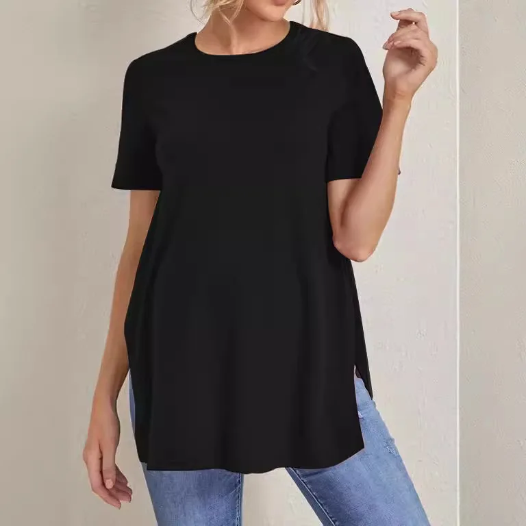 Women's Short Sleeve Pure Colour T-shirts Maternity Clothes Versatile solid-color round-neck slit short-sleeved maternity wear