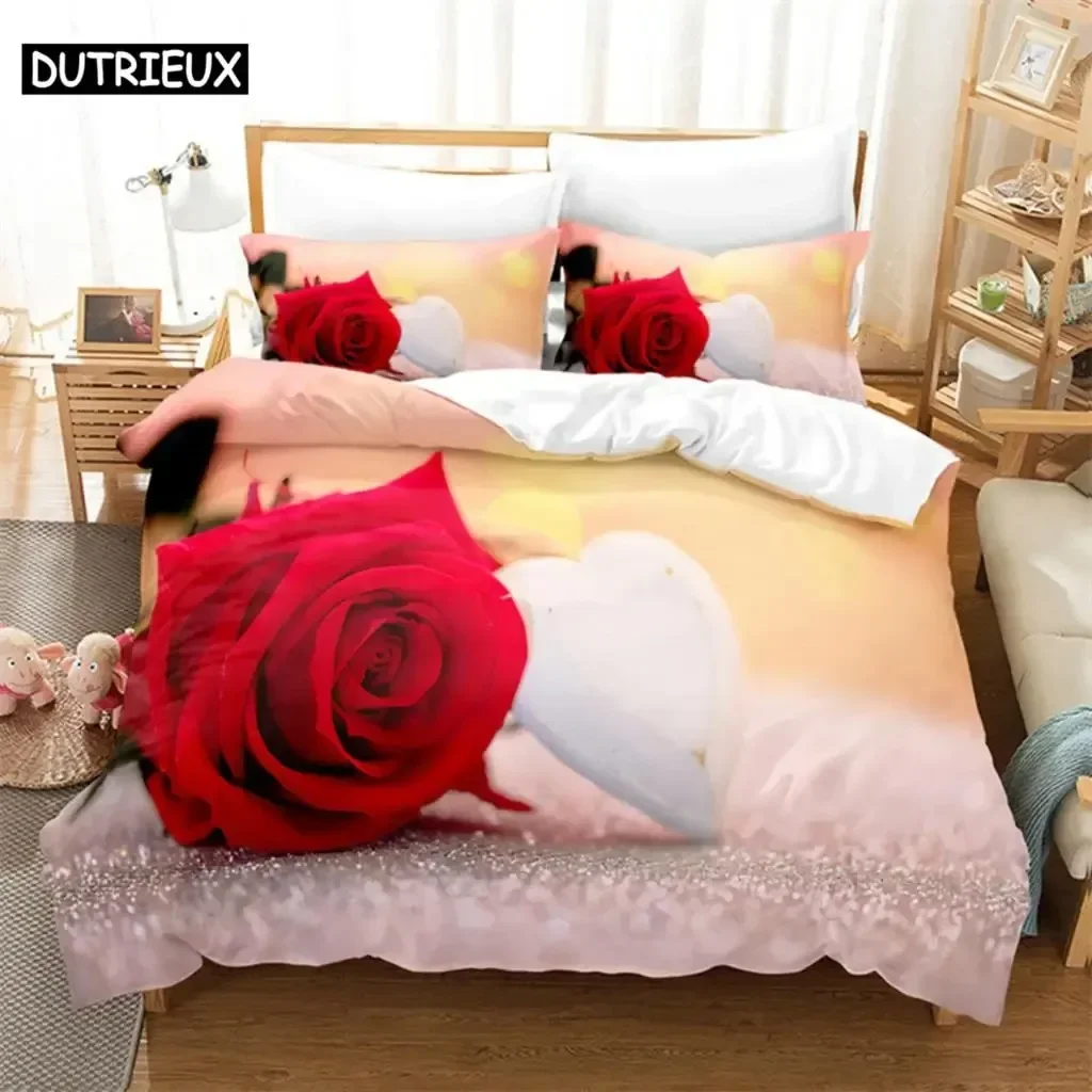 

Pink Rose Queen Bed Linen Bedding Set with Duvet Cover Pillowcase Single Couple Bedsheet King Queen Double Twin Size