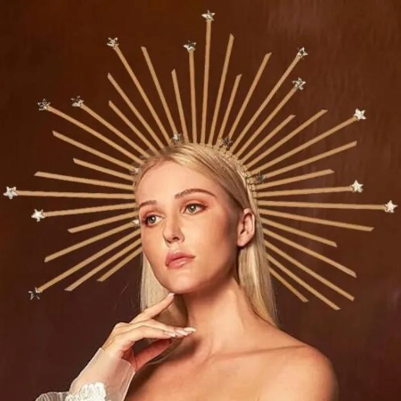 

1 шт./женская корона звездной королевы с ореолом - каждый шип с блестящей звездой, готическая маскарадная повязка на голову (горячий выбор на Хэллоуин)