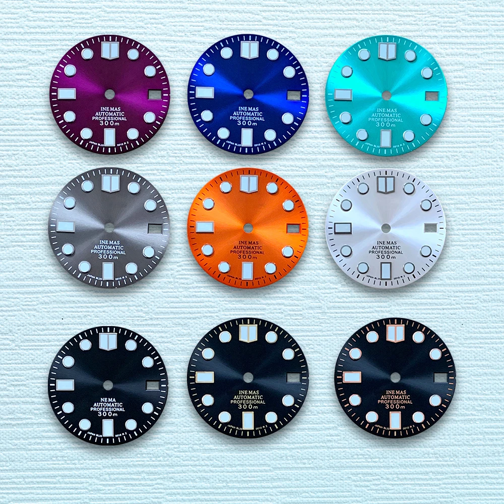 

28.5mm S Logo Sunray Dial SUB/SKX007 DIal Suitable For NH35/NH36 Movement 3/3.8 o'clock Crown Green Luminous NH35 Accessories