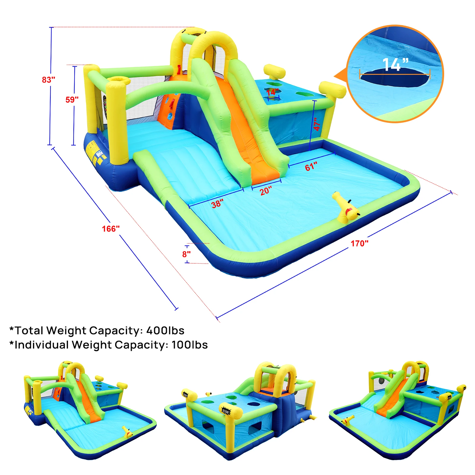 7 in1 Inflatable slide water park bouncing house outdoor garden bouncer with Whack a mole games & Splash pool & Target games & W