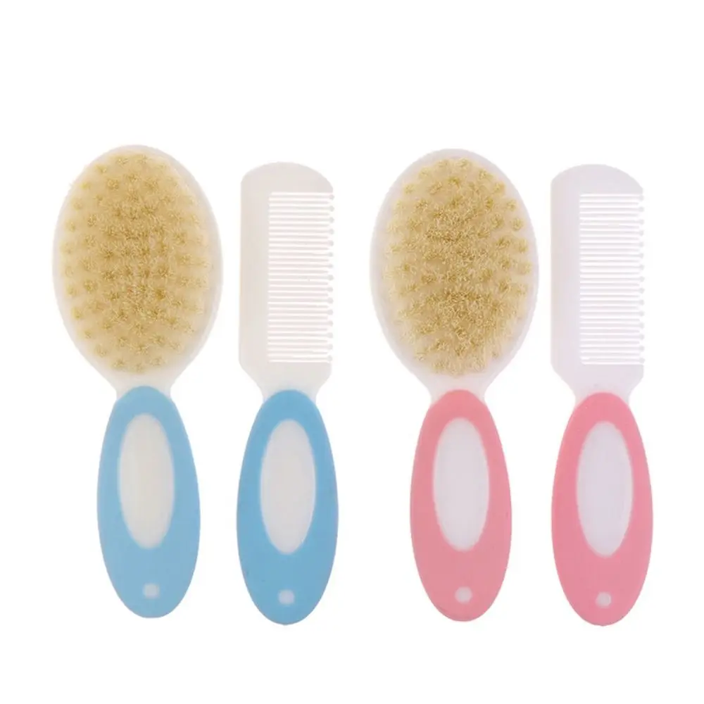2PCS/Set New Wool Baby Hairbrush Blue Pink Infant Comb Head Massager Baby Brush Bath Brush Set Baby Care