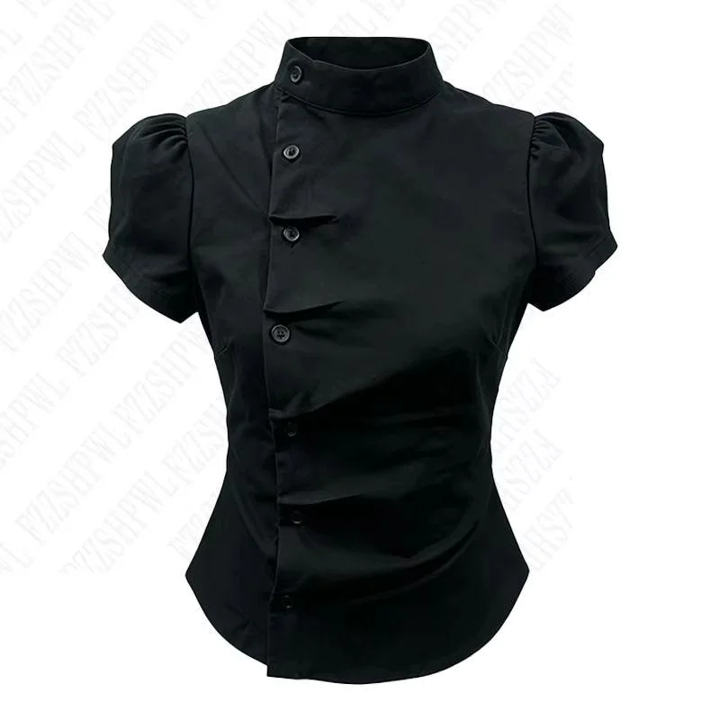 Vintage Y2k Short-sleeved T-shirts For Women Millennium Hot Girl Harajuku Cutecore Button-down Pleated 2026 New Korean Style Top