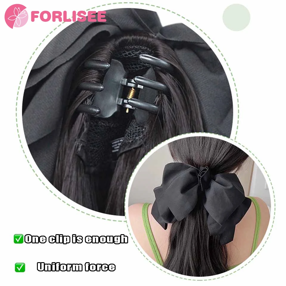 FORLISEE Synthetic Bow Tie Horsetail Female Grab Clip Large Wave Low Horsetail Long Hair Tie Hair Braid Curly Hair Horsetail Wig