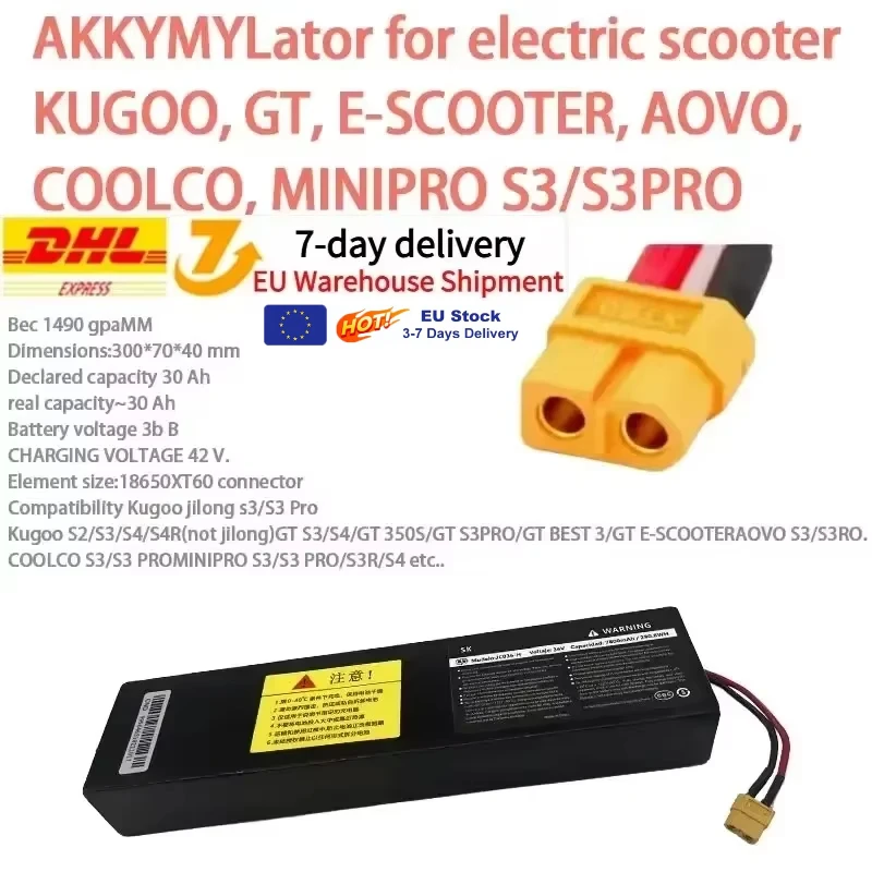 Batterie Lithium-Ion 100% originale pour Scooter électrique KugooS1, S2, S3/S3 Pro, 7,8 ah (36V), 10S3P