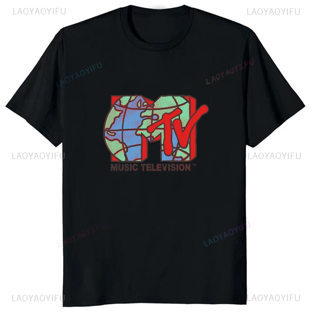 Homens e mulheres clássico MTV logotipo impresso t-shirt, moda casual, streetwear camiseta, confortável, respirável, streetwear, gráfico impresso, MTV