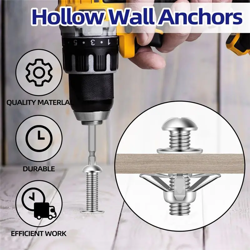 ABJI-Zinc Plated Steel Hollow Drive Wall Anchors, M8 X 30Mm Heavy Duty For Drywall, Tile- 30 PCS Screw Set