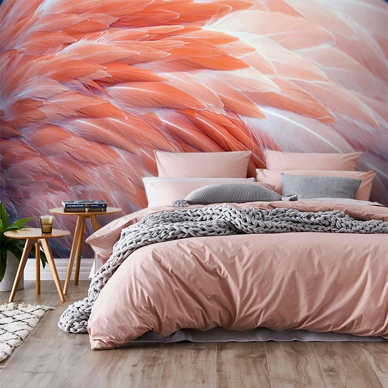 Custom Photo Self Adhesive Wallpaper Nordic 3D Flamingo Feather Mural Bedroom Living room sofa TV background wall restaurant 8d