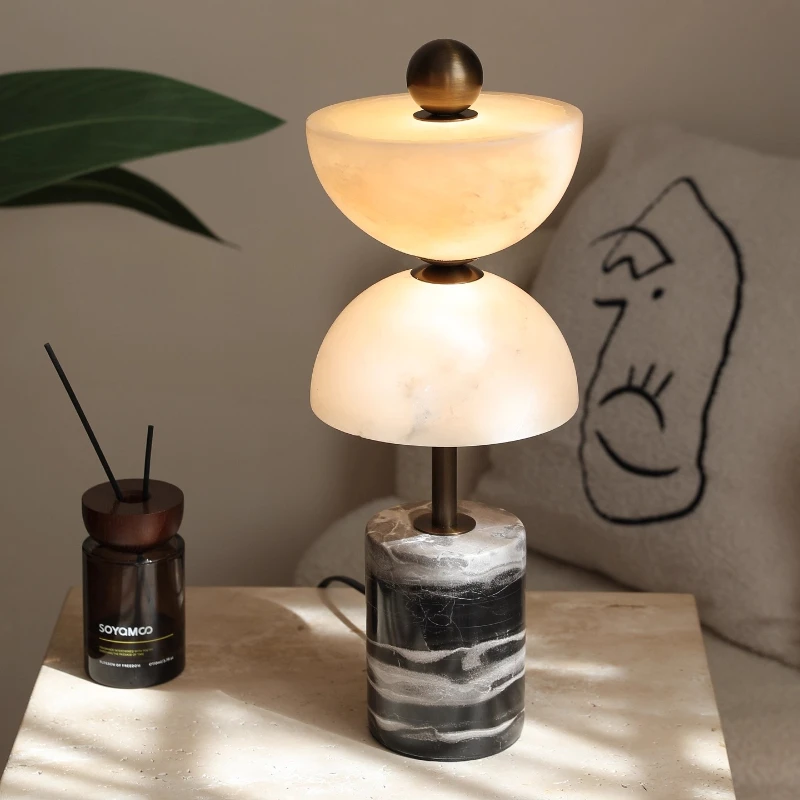 

Moden Cylindrical Marble Table Lamps Rotundity White Marble Lampshade Creative Living Room Bedroom Restaurant Office Desk Lights