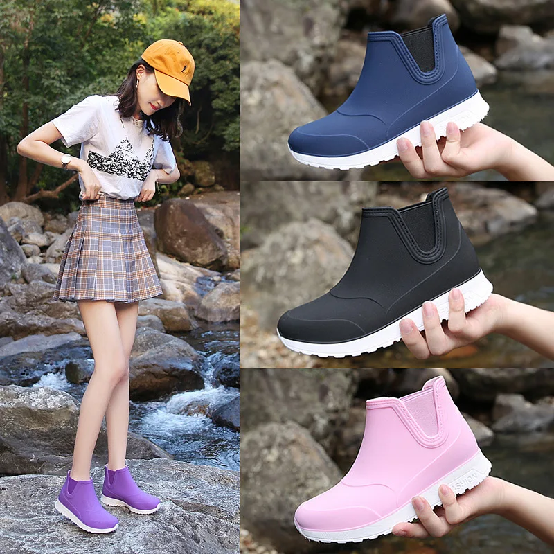 Winter Rain Shoes Women Waterproof Shoes Short Tube Plush Non-slip Rain Boots Adult Outdoor Waterproof Car Wash Shoes for Woman