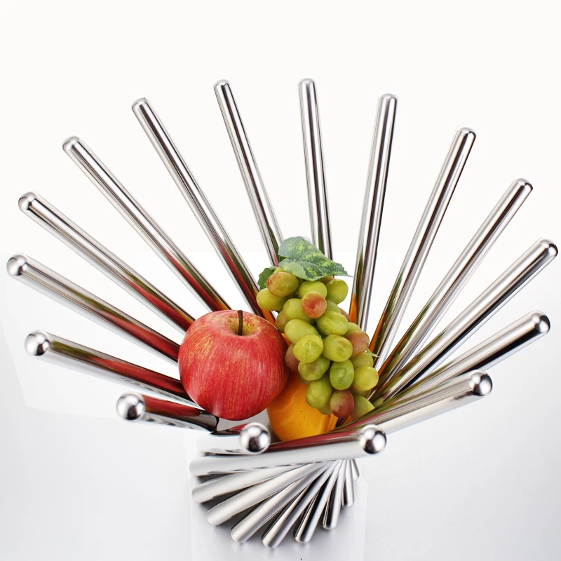 Fashion Stainless Steel Foldable Fruits Basket Decorative Tabletop Metal Organizer Handicraft Adornment Furnishing