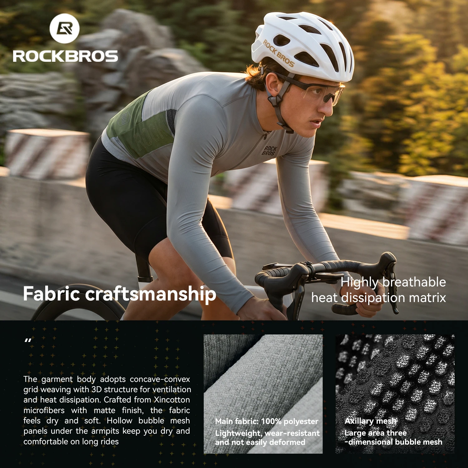 ROCKBROS Bicycle Jersey Spring Summer Lightweight Breathable Long Sleeve Cycling Top Reflective Bicycle Jersey for Road MTB Bike