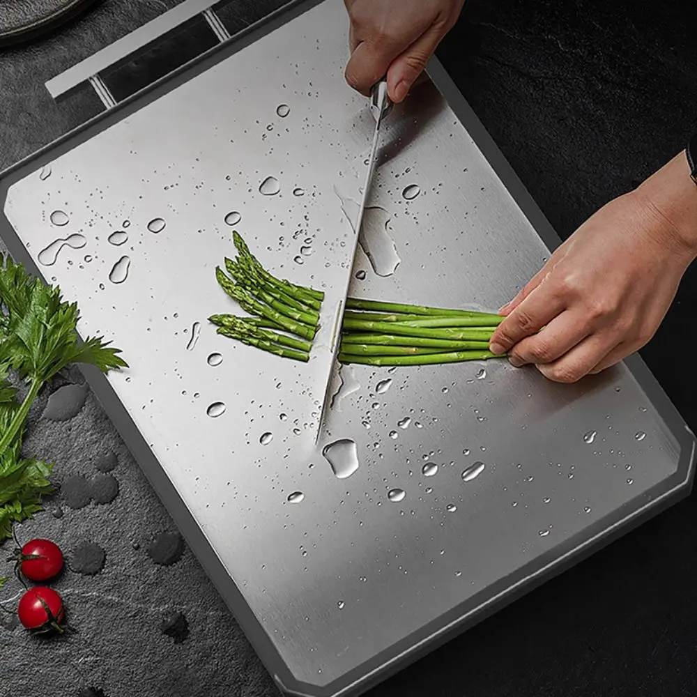 

Double Sided Use Stainless Steel Cutting Board Scratch Resistant Anti-Slip Meat Chopping Board Mildew-resistant Rectangular