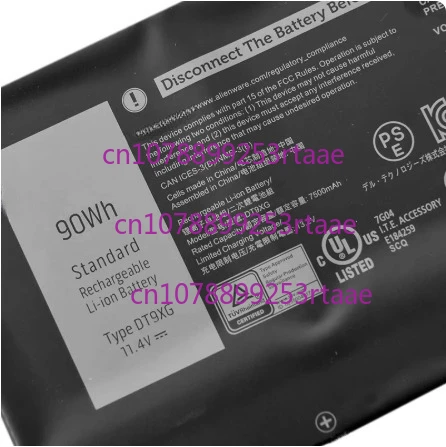 

DT9XG Laptop Battery For Dell For Alienware Area-51m R1 R2 Series High Quality 90Wh 11.4V 2-year warranty 7500mAh