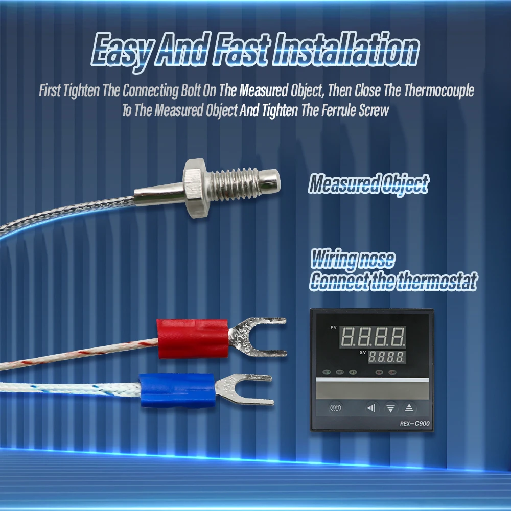 Thread M6 Screw Probe Temperature Sensor Thermocouple K J E PT100 Type 0-400℃ 1/2/3/4/5m Long Cable PID Controller Thermometer